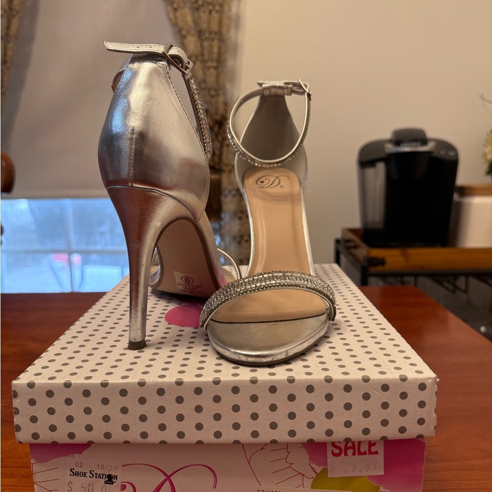 Silver Stiletto Heels with Ankle Strap